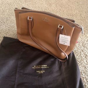 New Kate Spade Monet Large Triple Compartment Brown Leather Tote